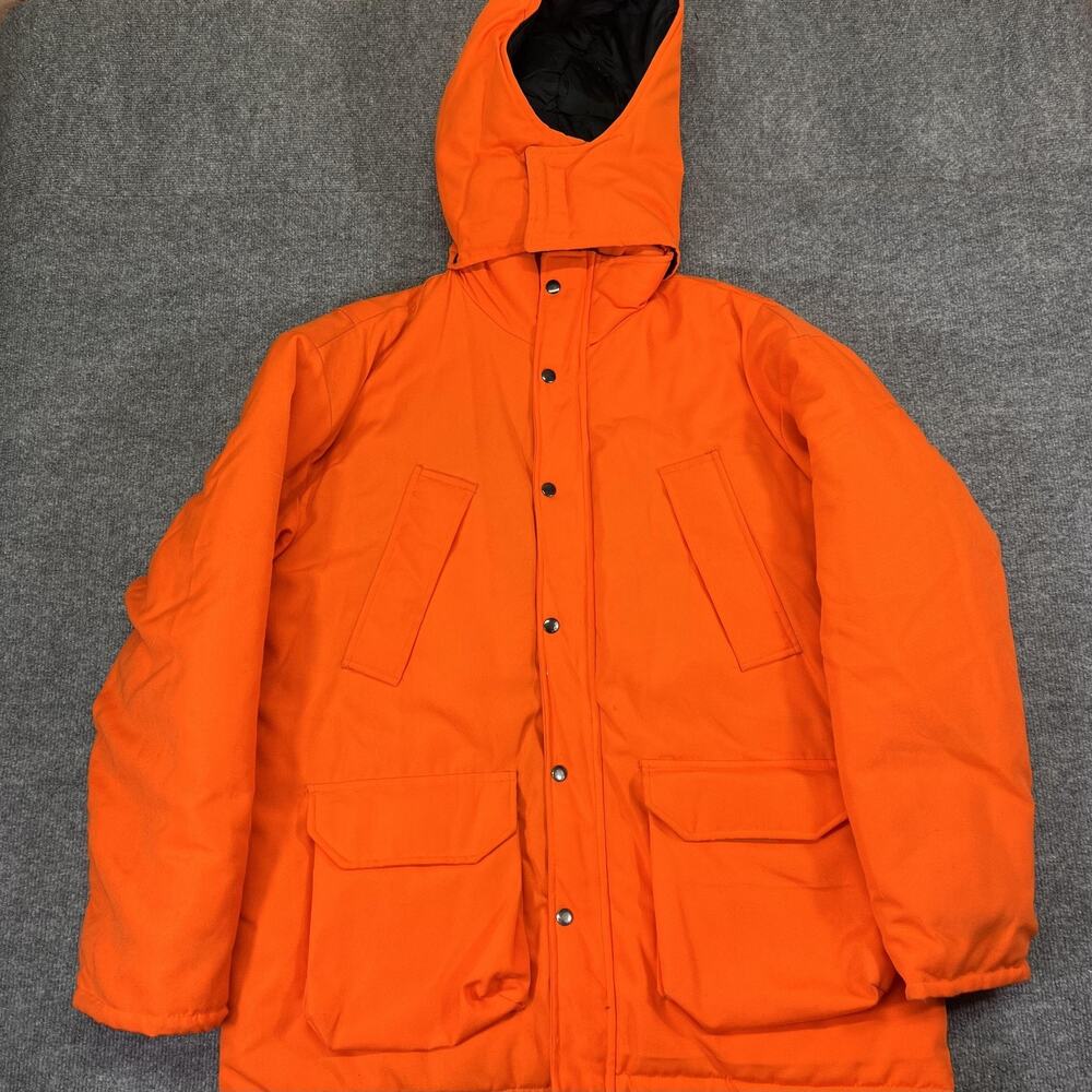 Vintage Winchester Hunting Jacket Mens Large Blaze Orange Insulated Hooded Parka